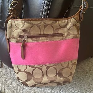 Pink Tan & Brown small coach hobo purse